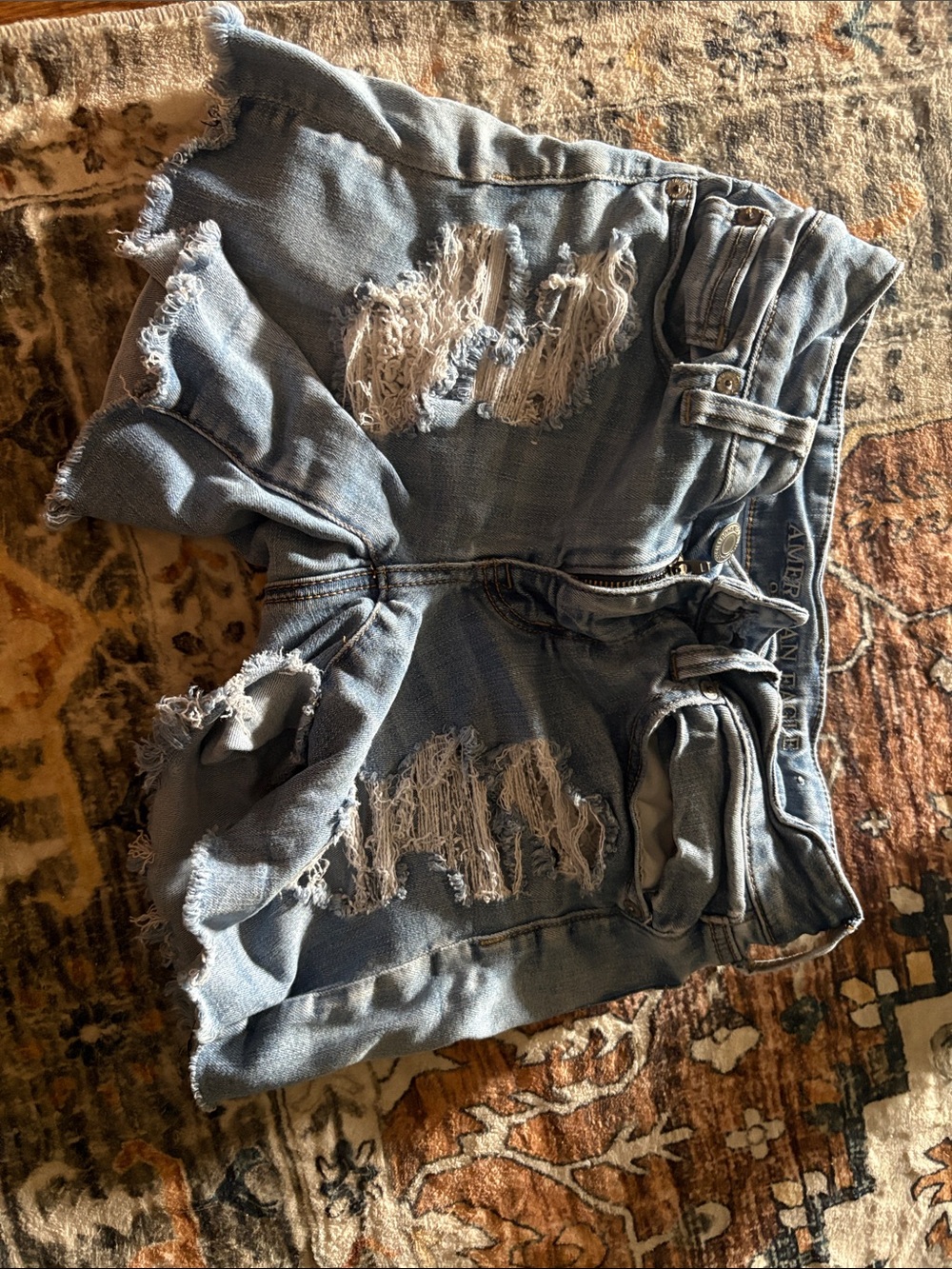 American Eagle Outfitters Light Blue Distressed Denim Shorts